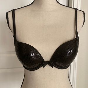 Black sequins Victoria’s Secret bra.